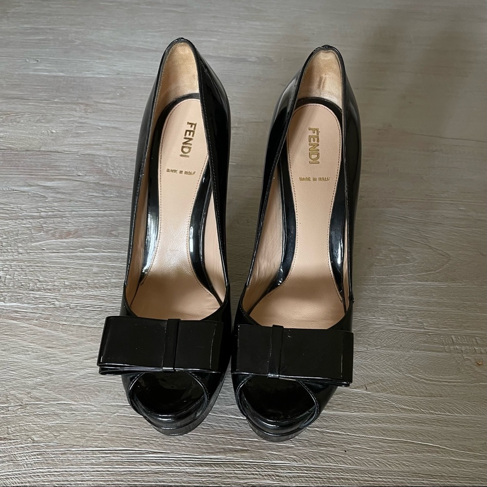 Fendi Black Patent Leather Heels with Bow